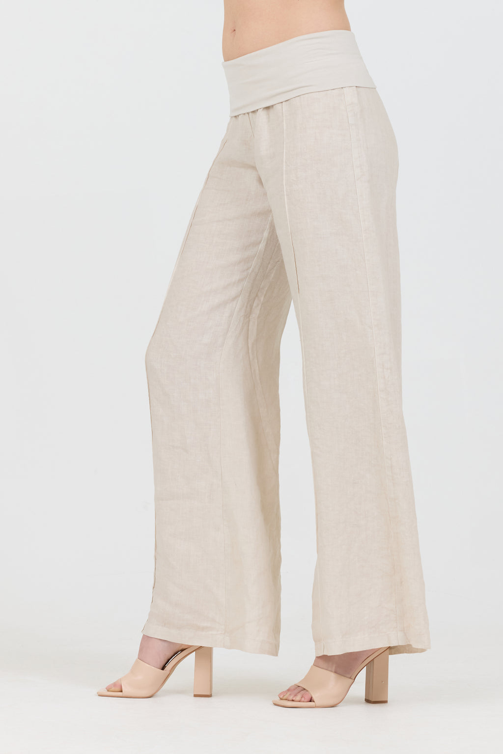Linen Foldover Pants - Cream