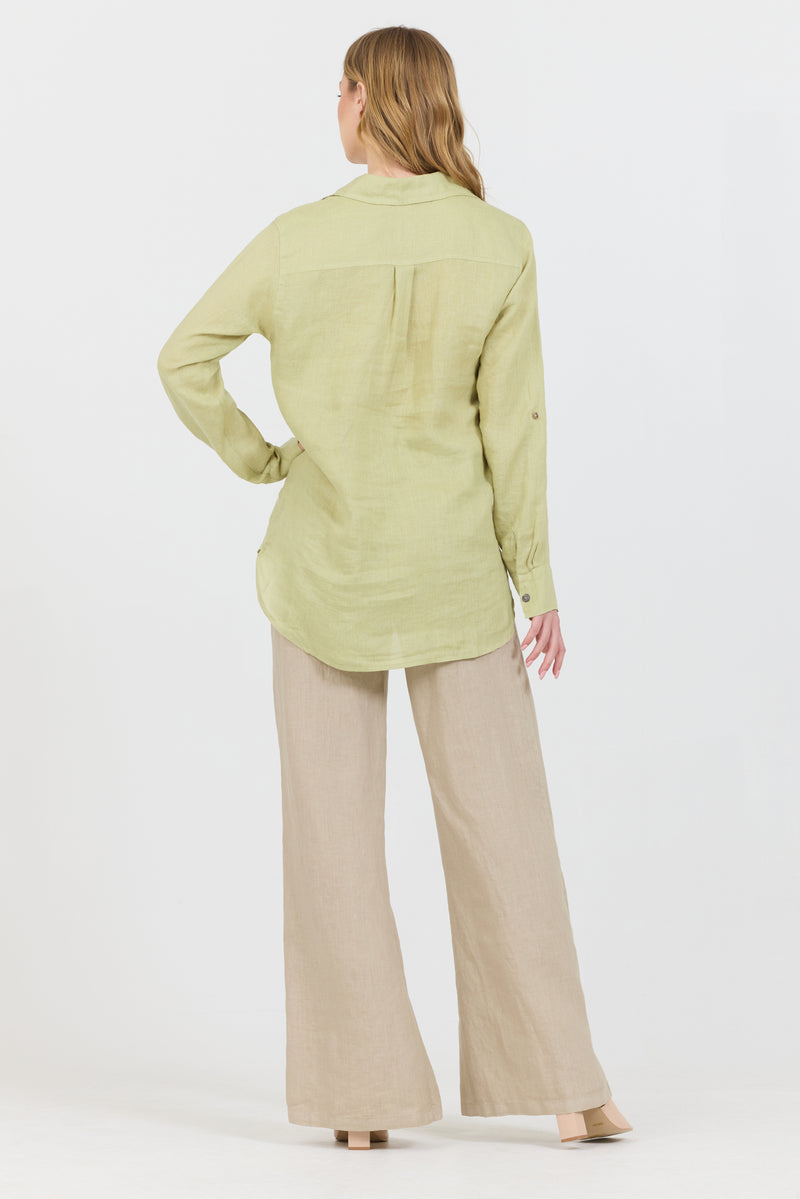 Linen Button Up Shirt - Green Tea