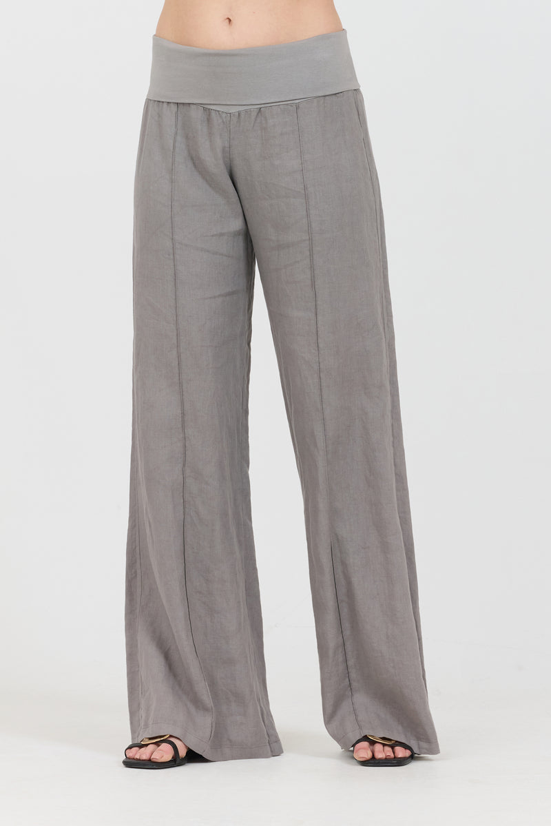 Wide Leg Cropped Linen Pants - Oatmeal
