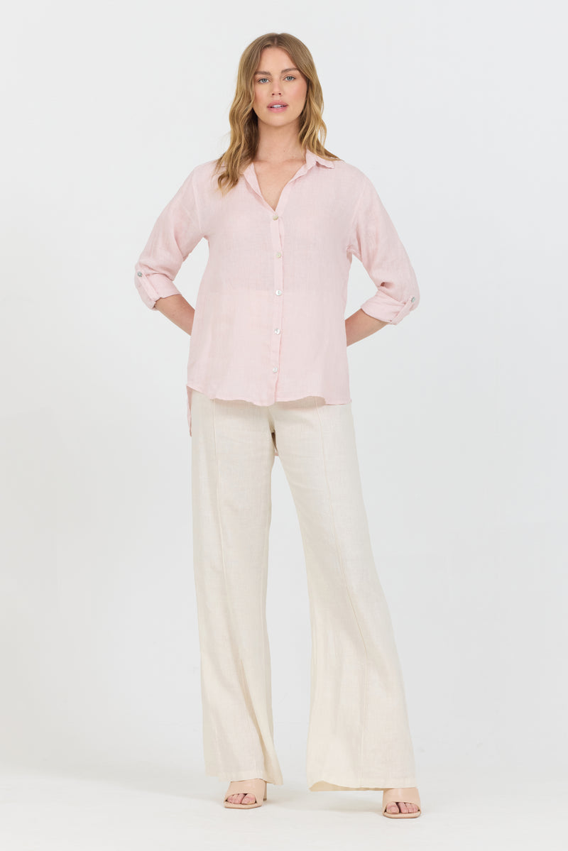 Linen Button Up Shirt - Flamingo