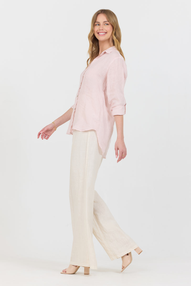 Linen Button Up Shirt - Flamingo