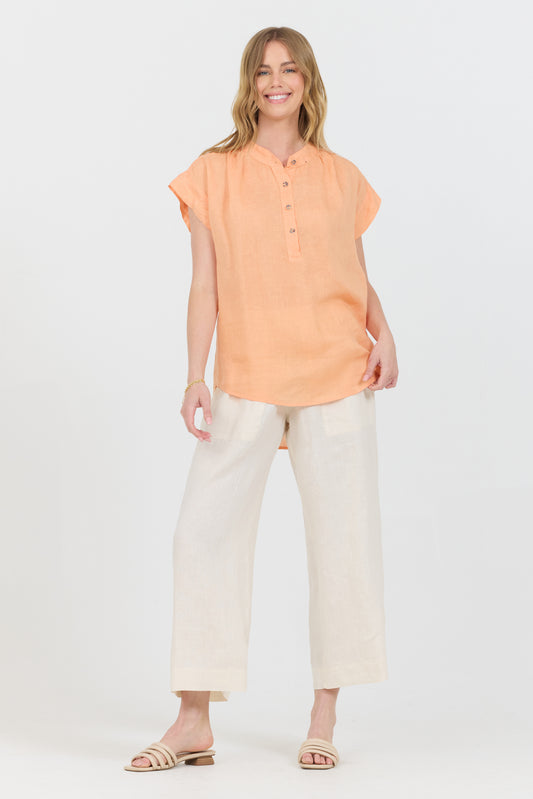 Linen Button Up - Coral