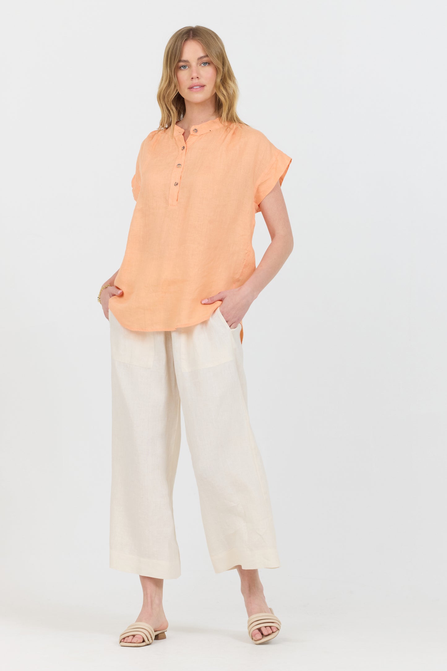 Linen Button Up - Coral
