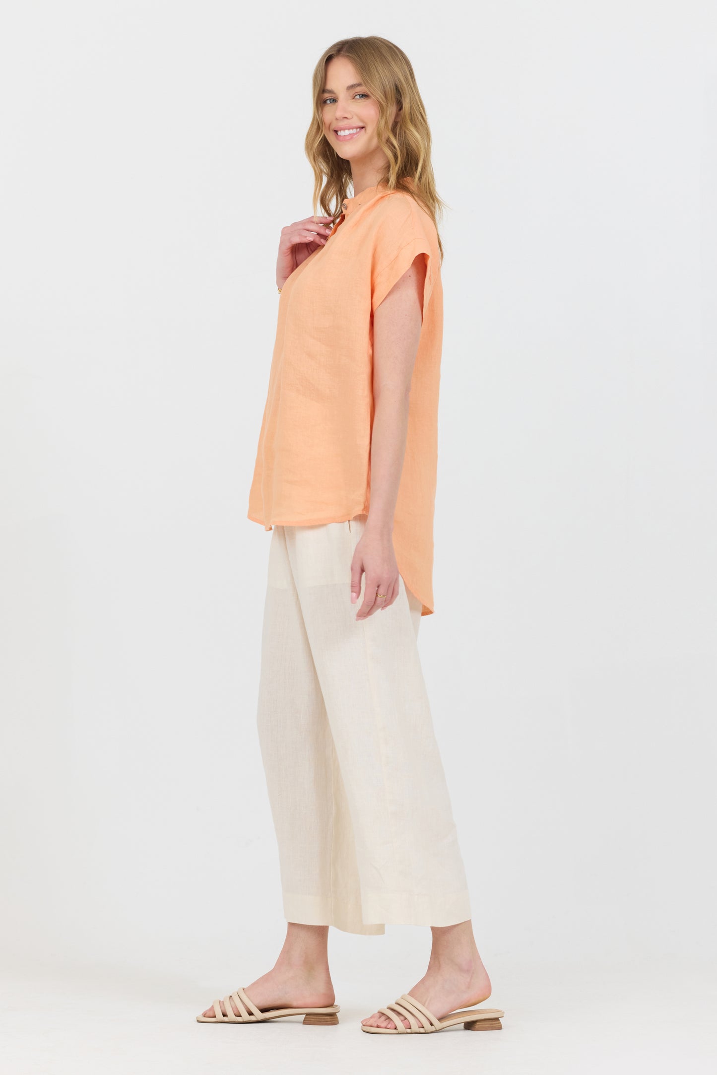 Linen Button Up - Coral