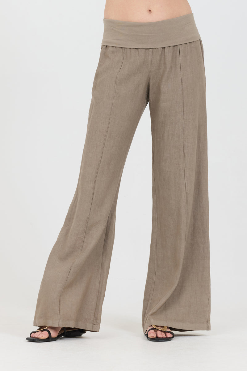 Linen Foldover Pants - Clay