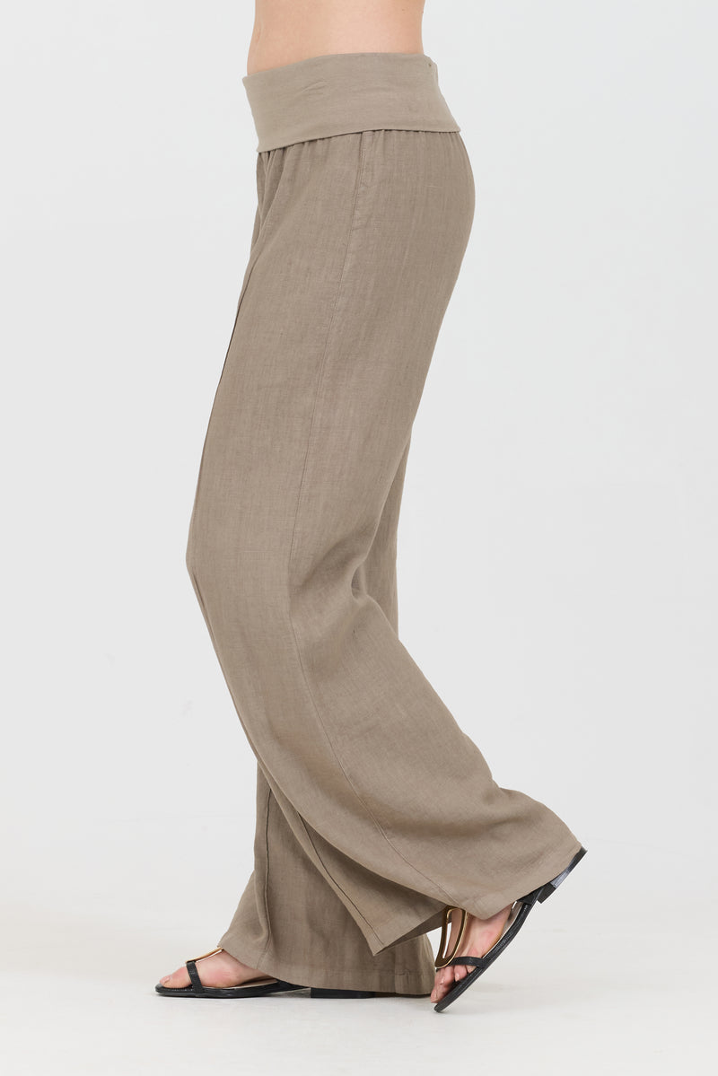 Linen Foldover Pants - Clay