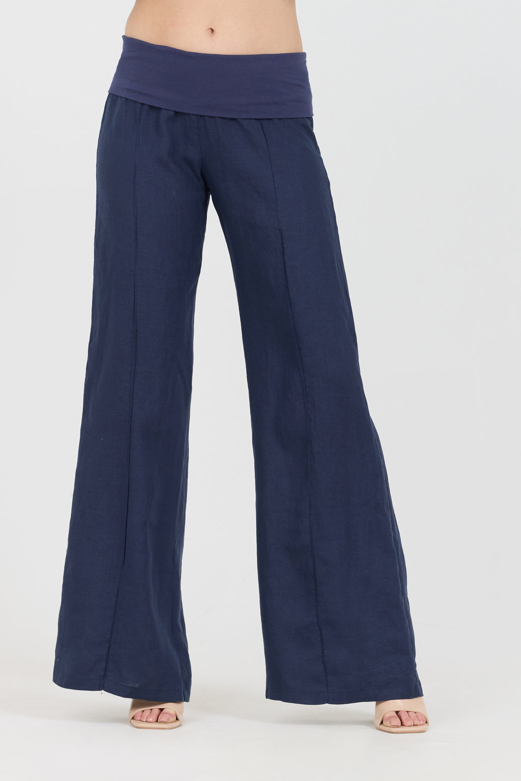 Linen Foldover Pants - Navy