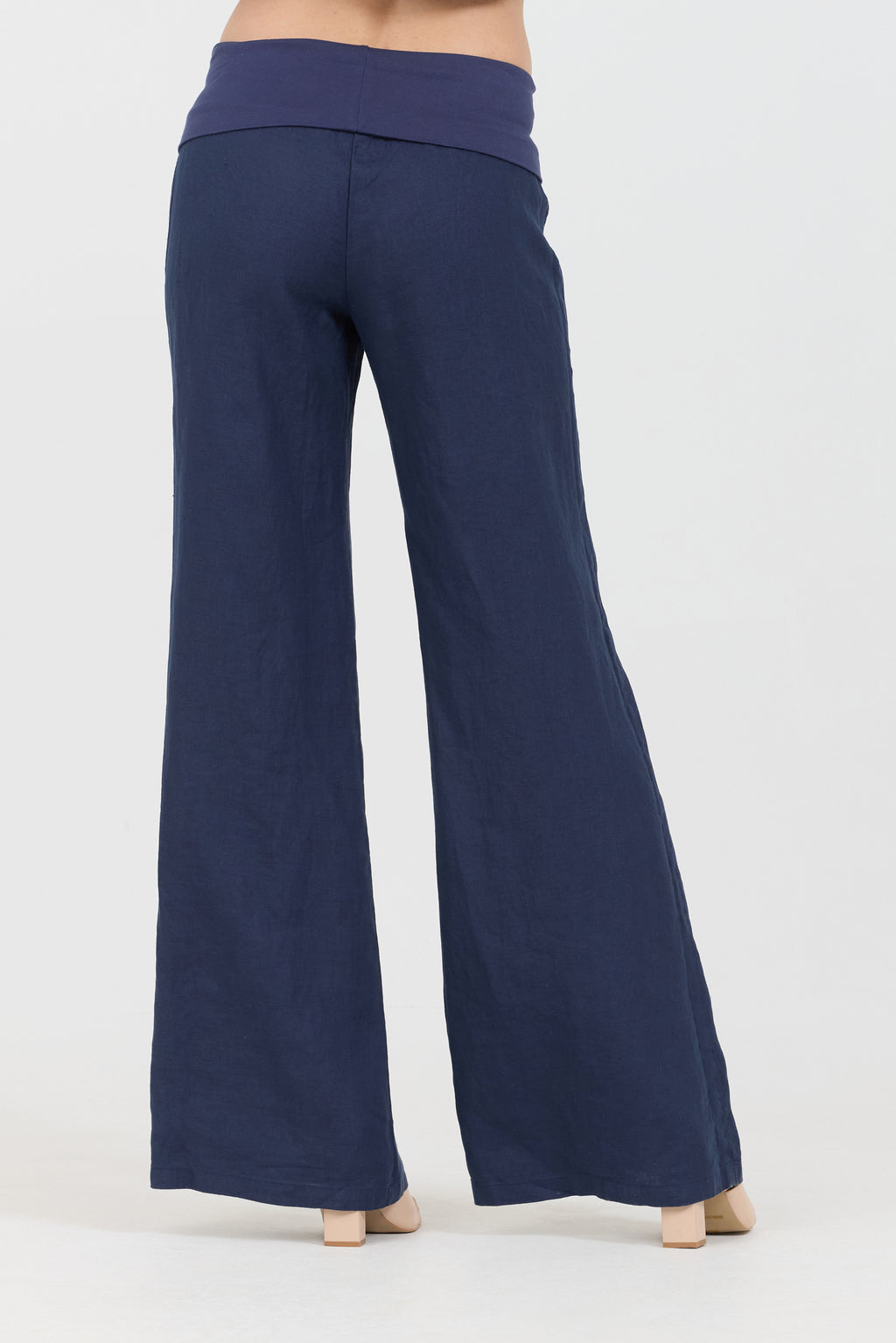 Linen Foldover Pants - Navy