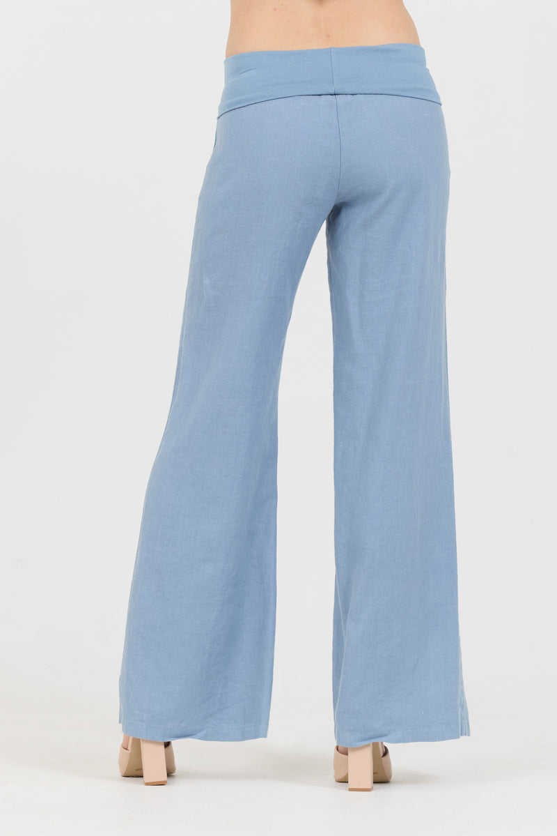 Linen Foldover Pants - Shade Blue