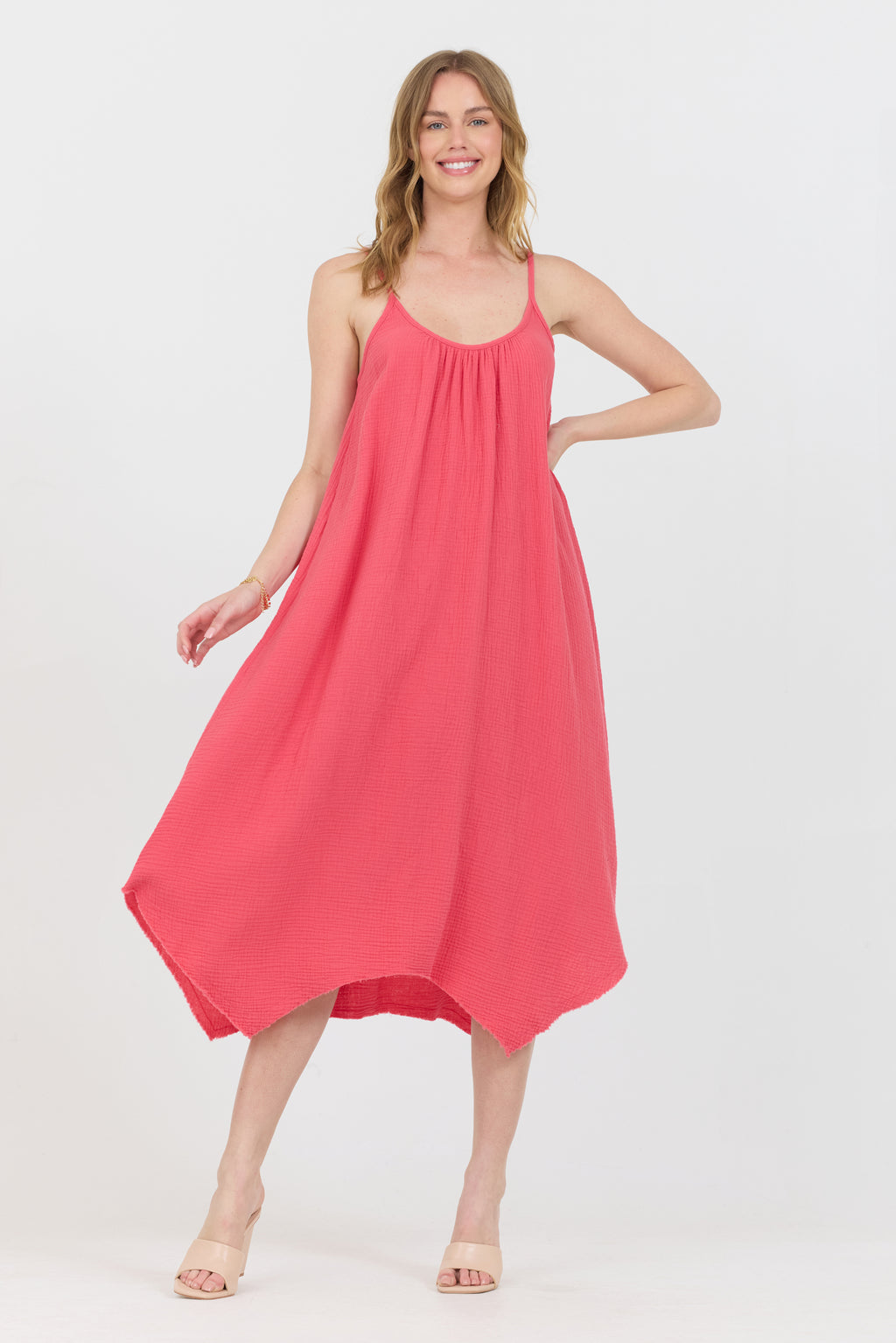 Sleeveless Gauze Dress - Raspberry