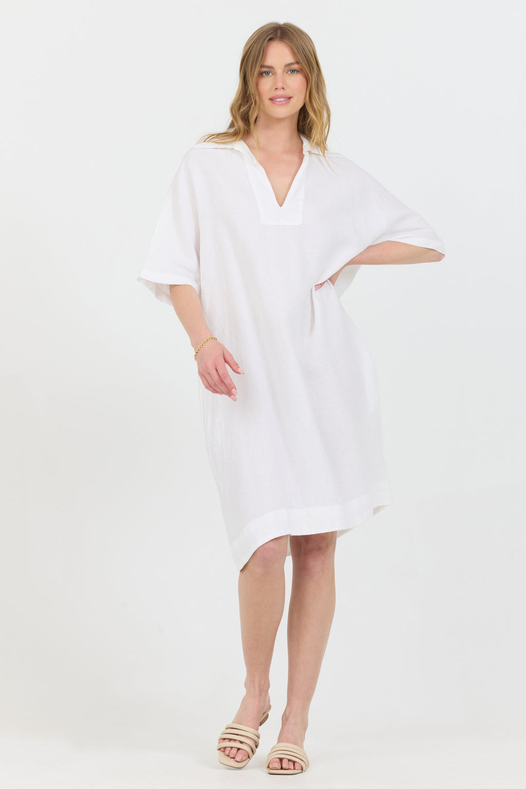 Linen Polo Dress - White