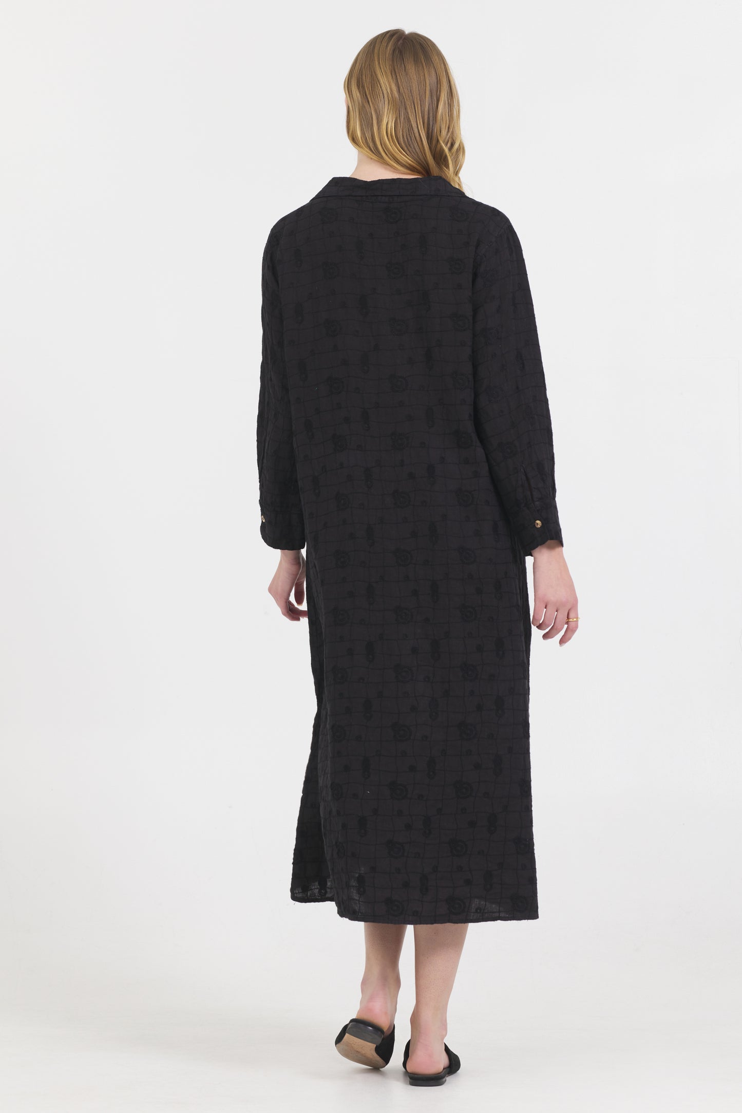 Embroidered Linen Dress - Black