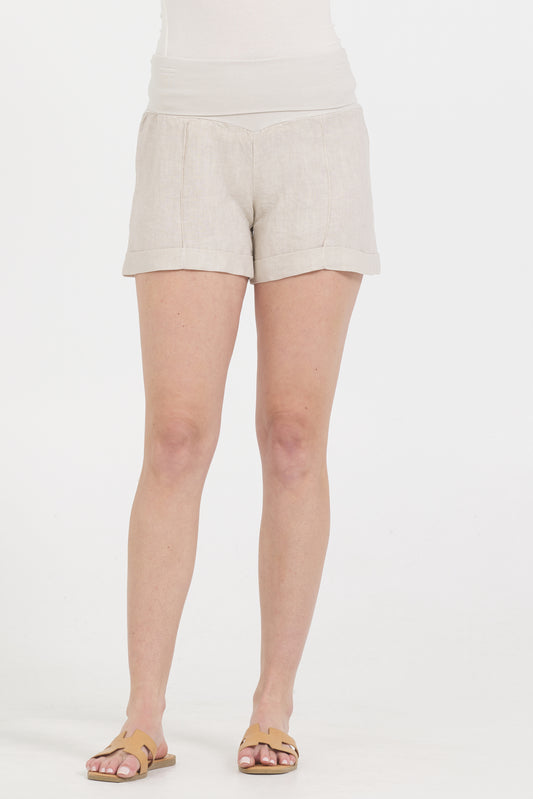 Linen Foldover Shorts - Cream