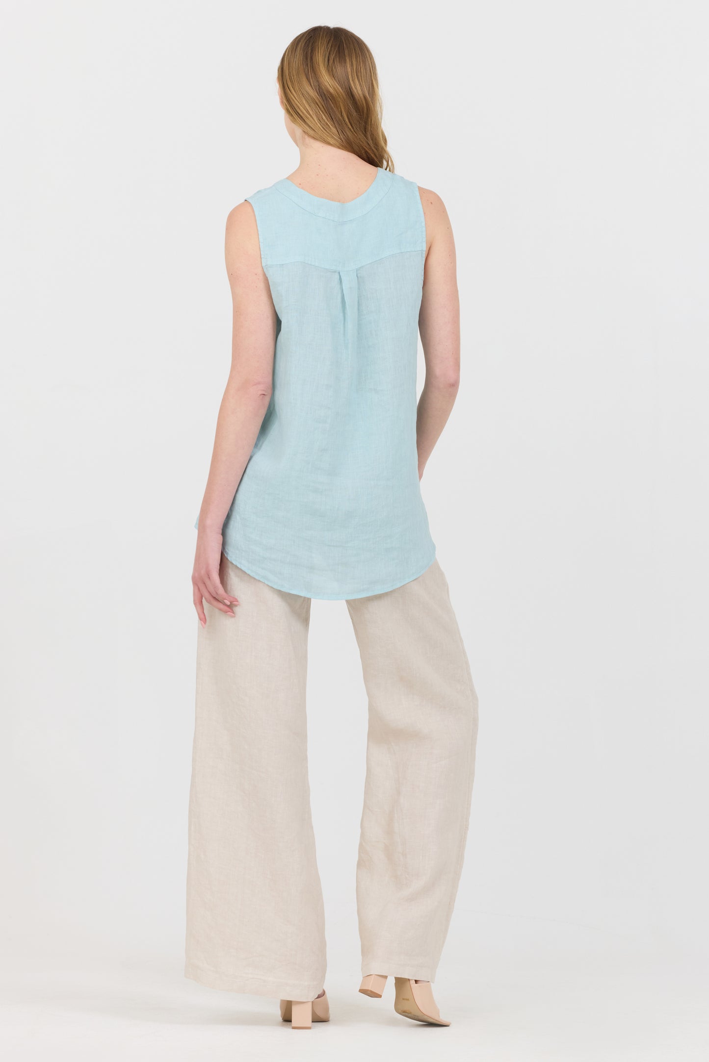 Linen V-Neck Tank - Aqua