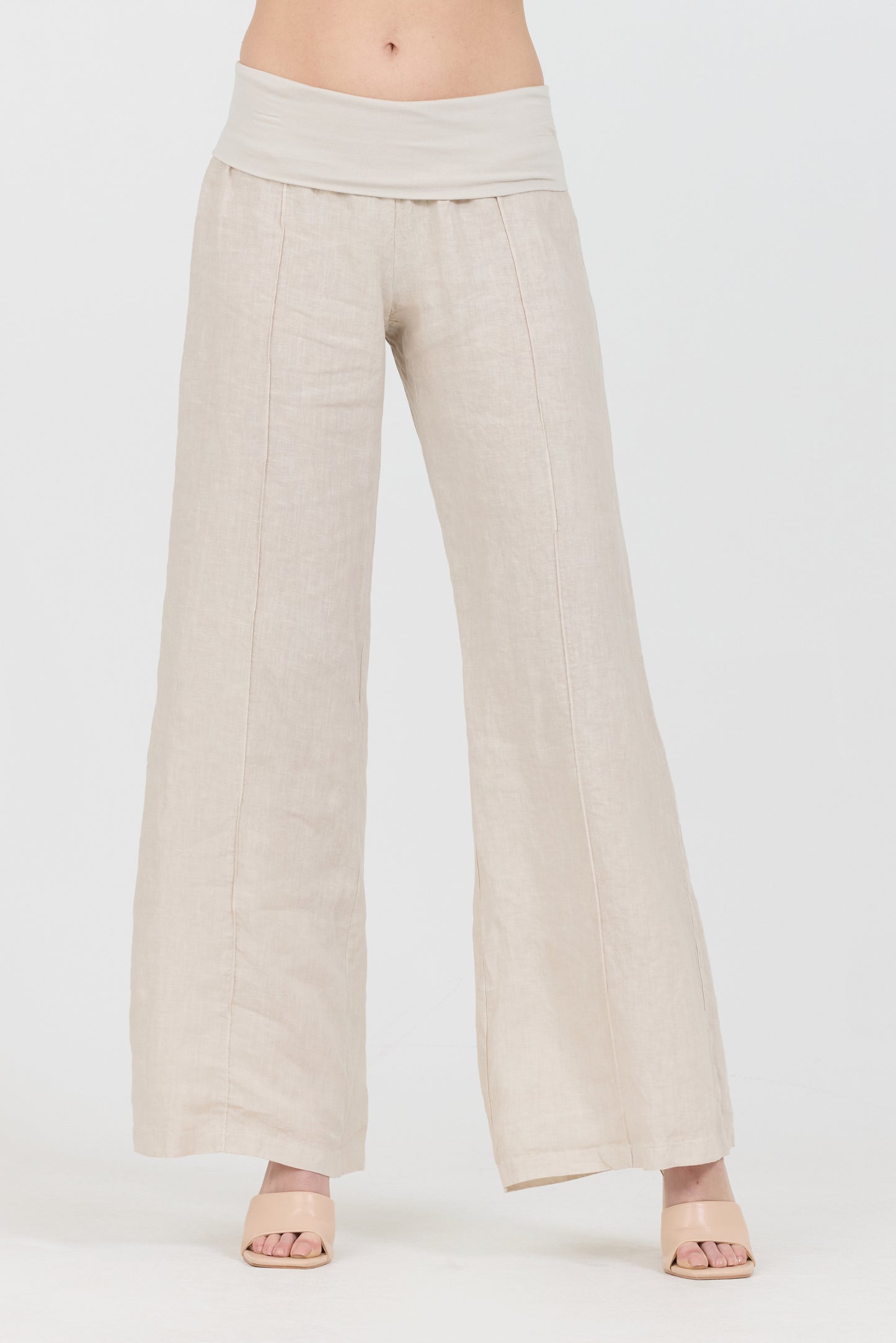 Linen Foldover Pants - Cream