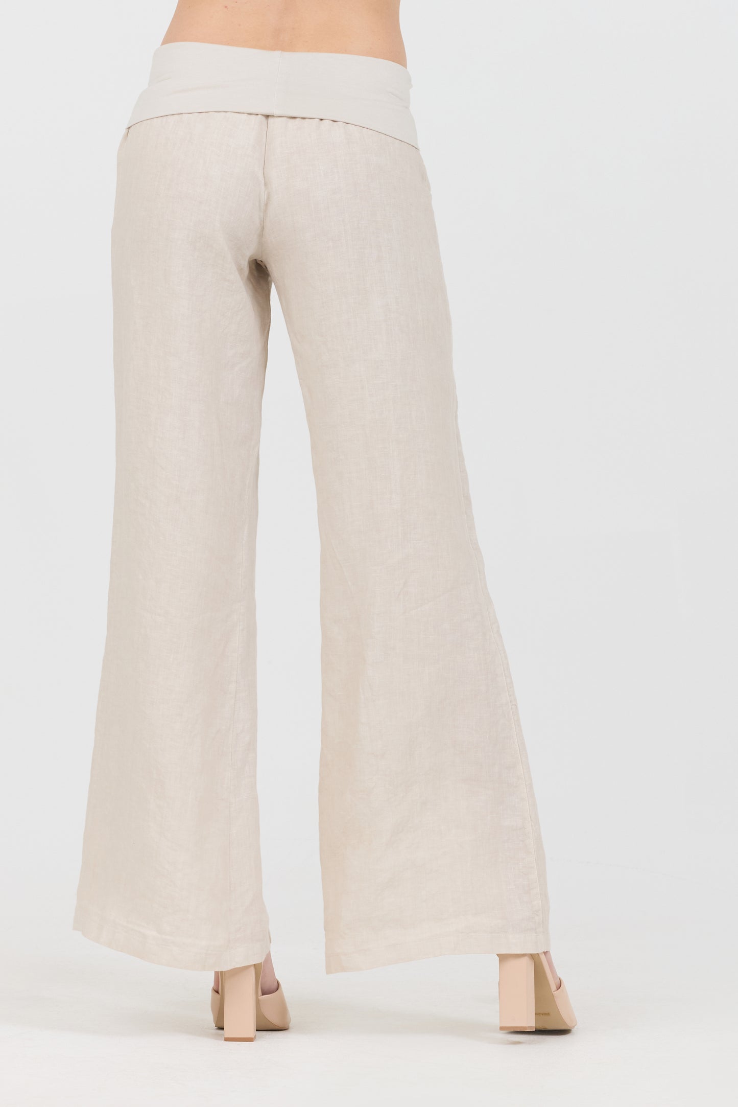 Linen Foldover Pants - Cream