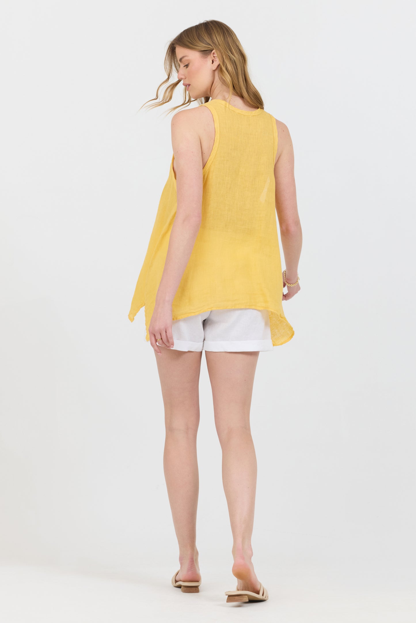 Uneven Linen Tank Top - Banana