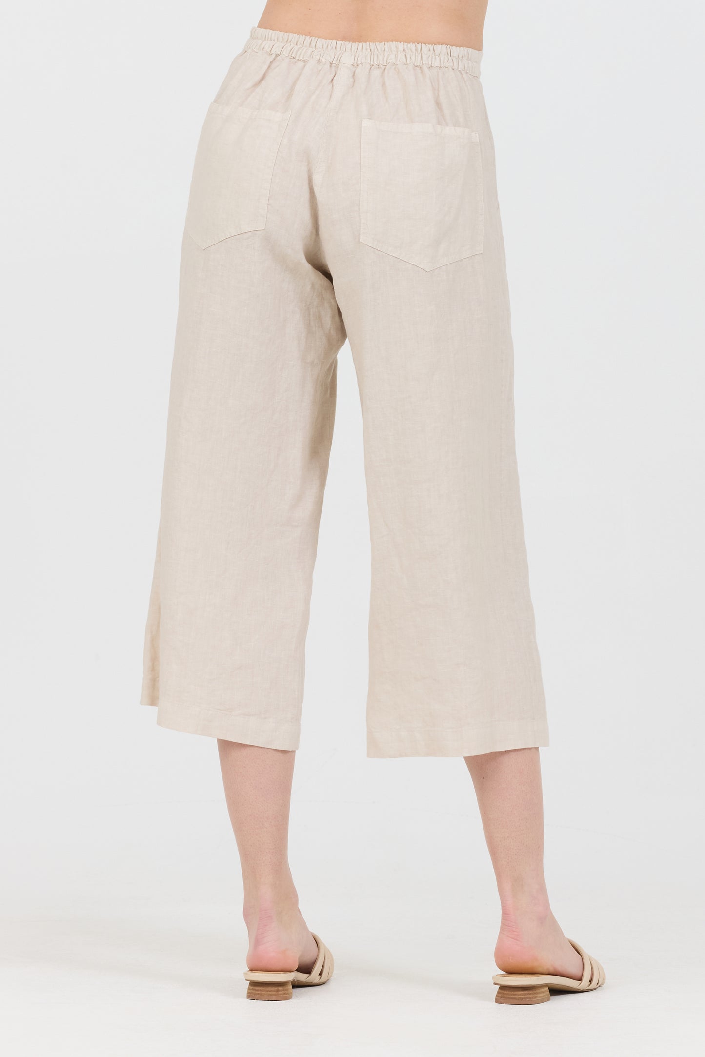 Wide Leg Cropped Linen Pants - Oatmeal