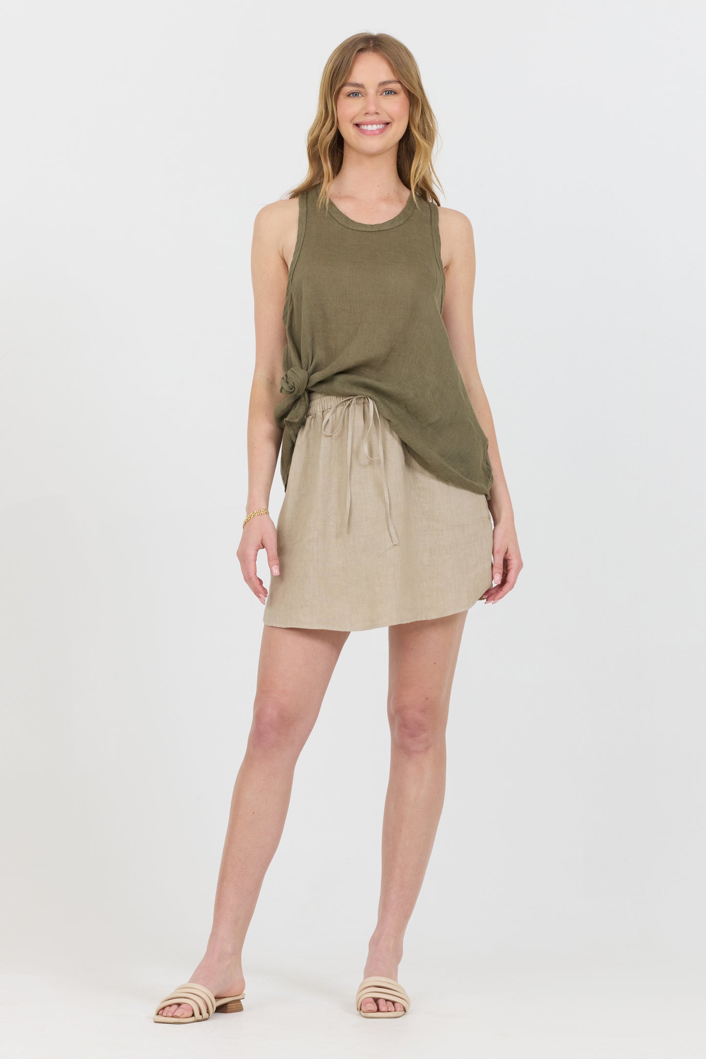 Uneven Linen Tank Top - Forest