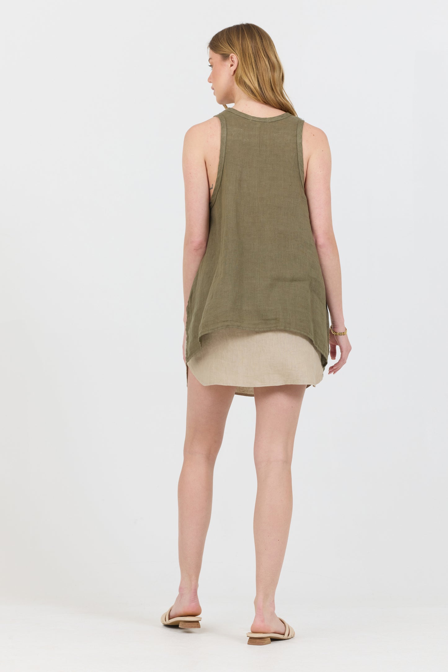 Uneven Linen Tank Top - Forest