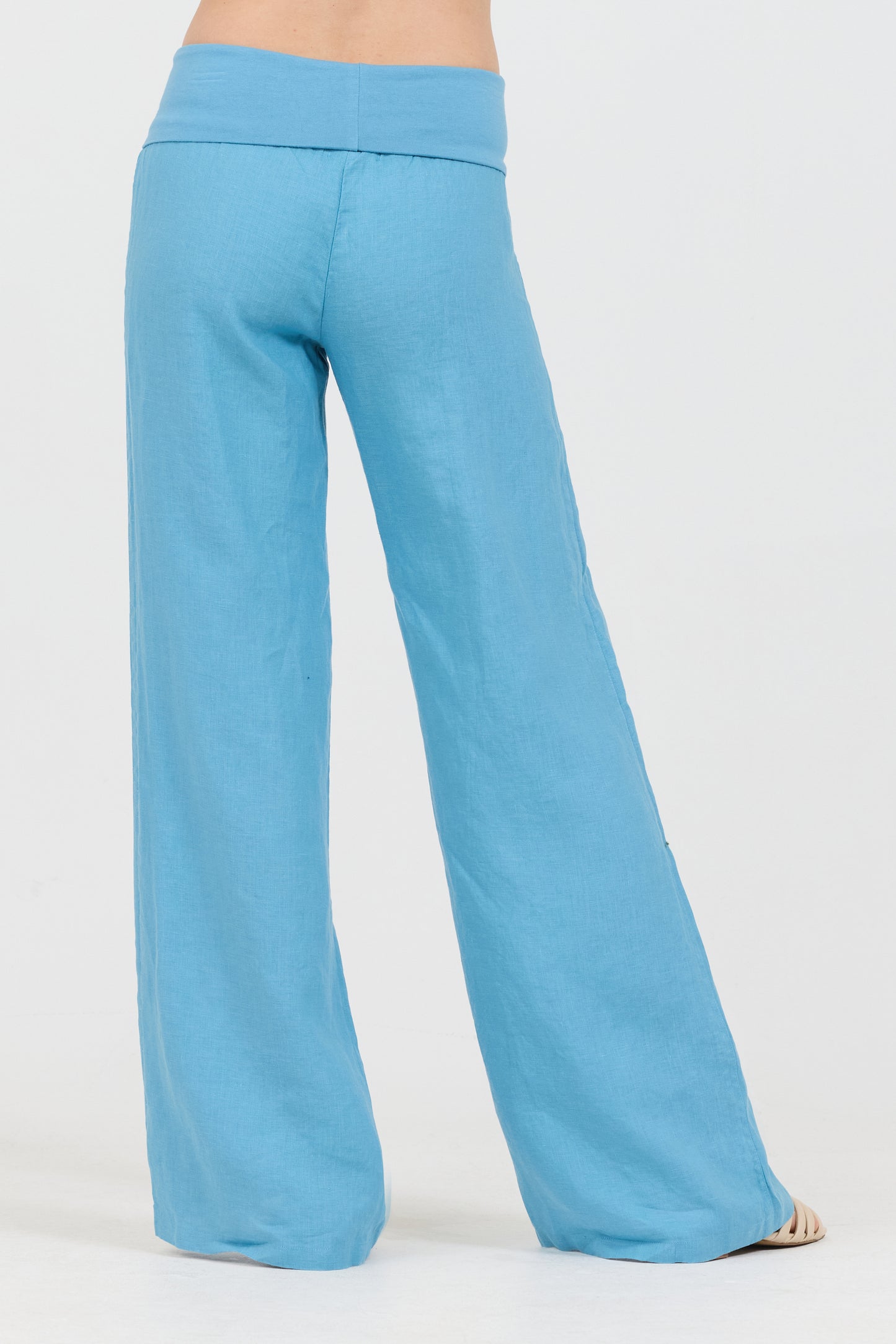 Linen Foldover Pants - Pool