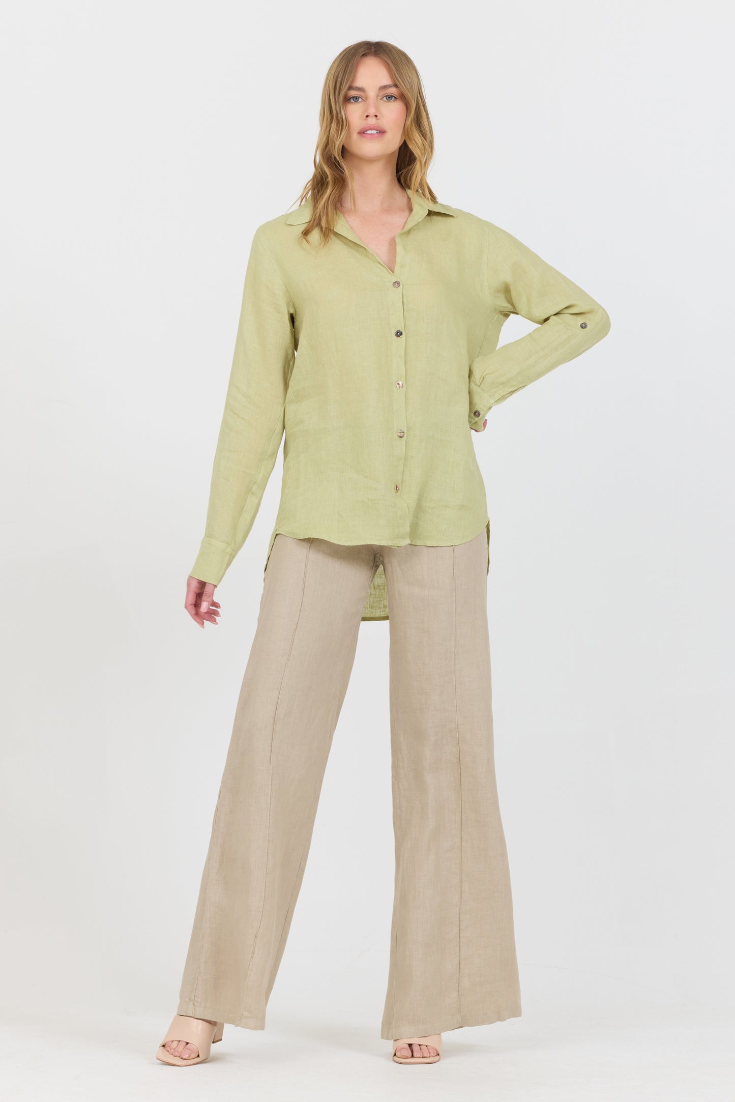 Linen Button Up Shirt - Green Tea