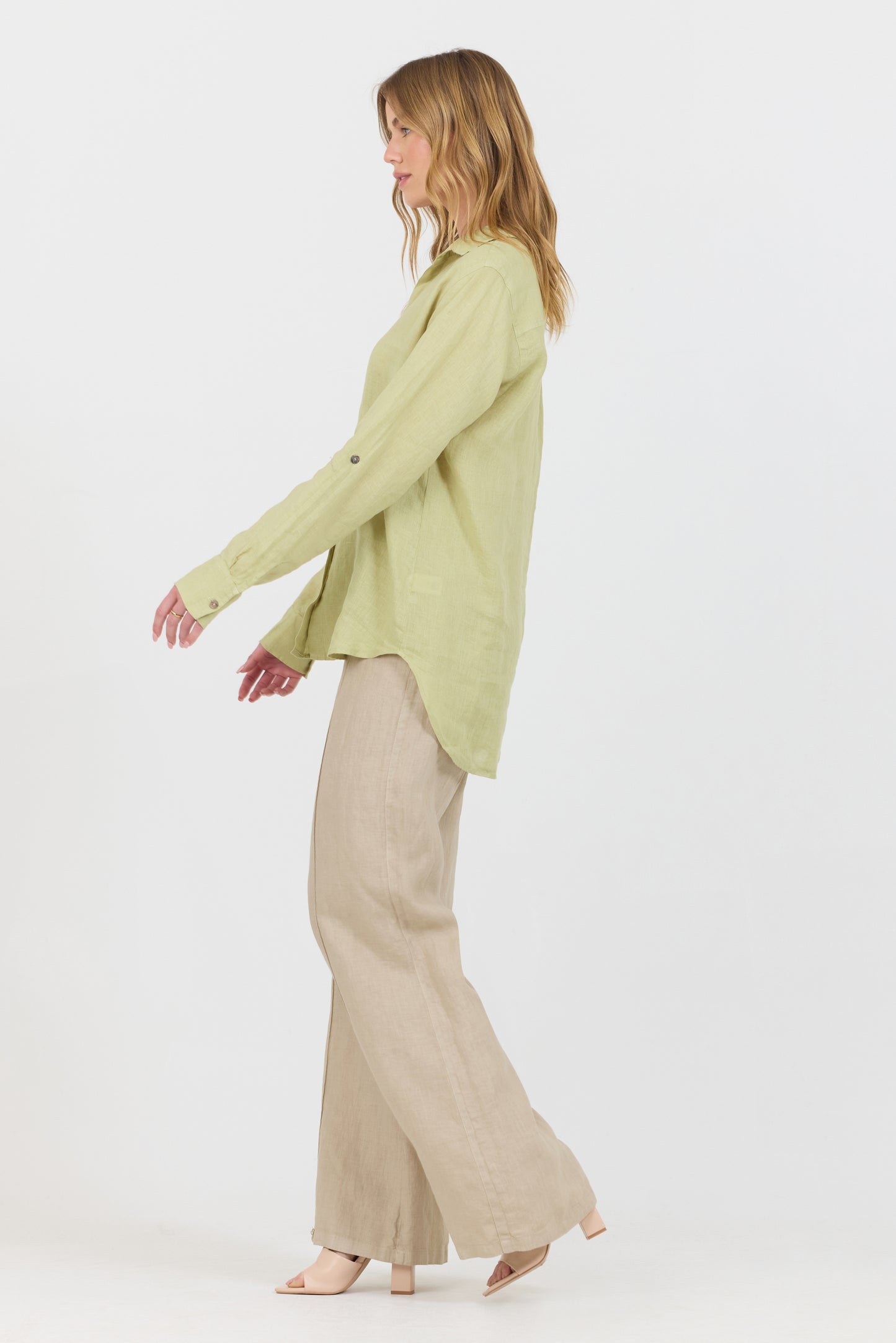 Linen Button Up Shirt - Green Tea