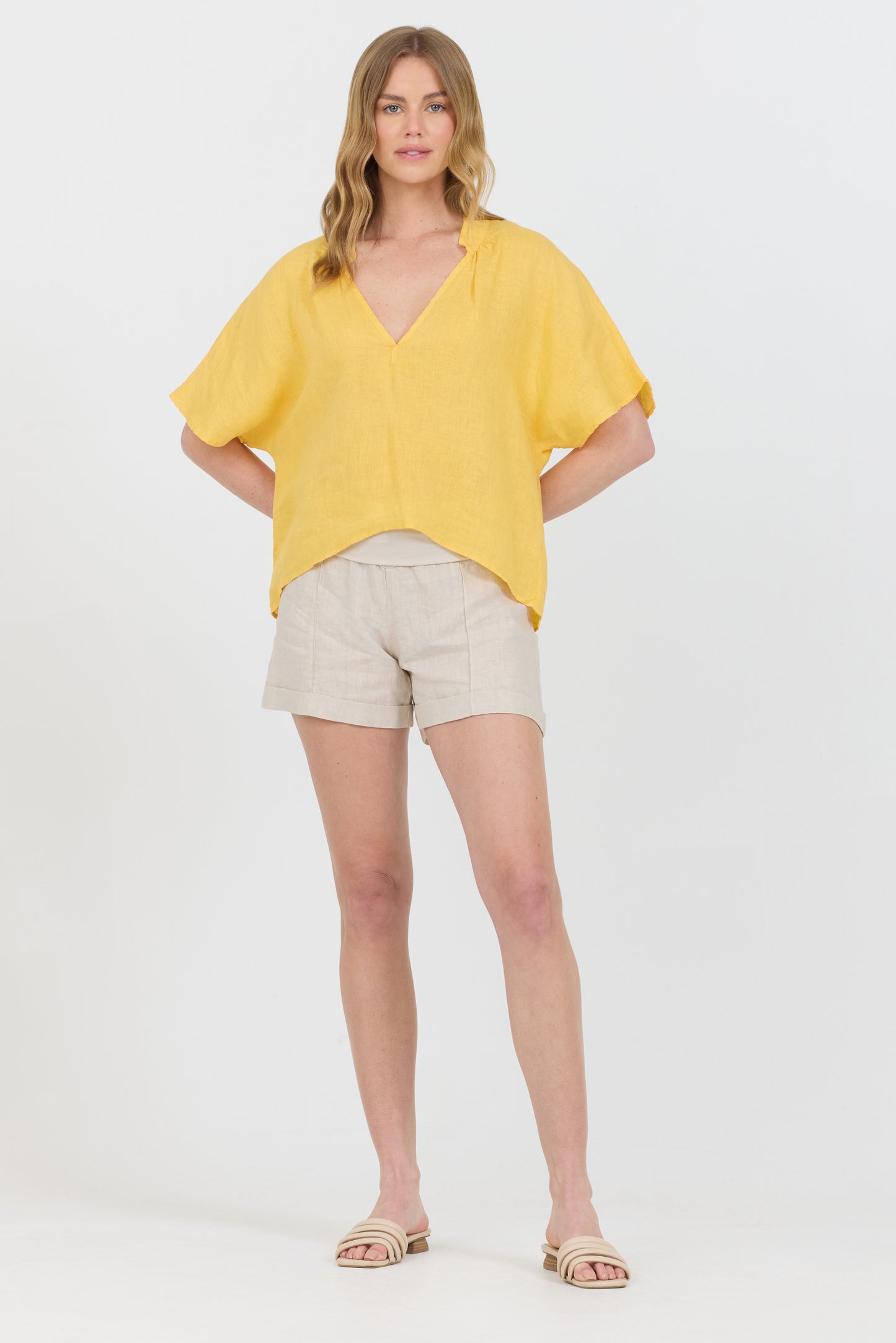 Linen V-Neck Shirt - Banana