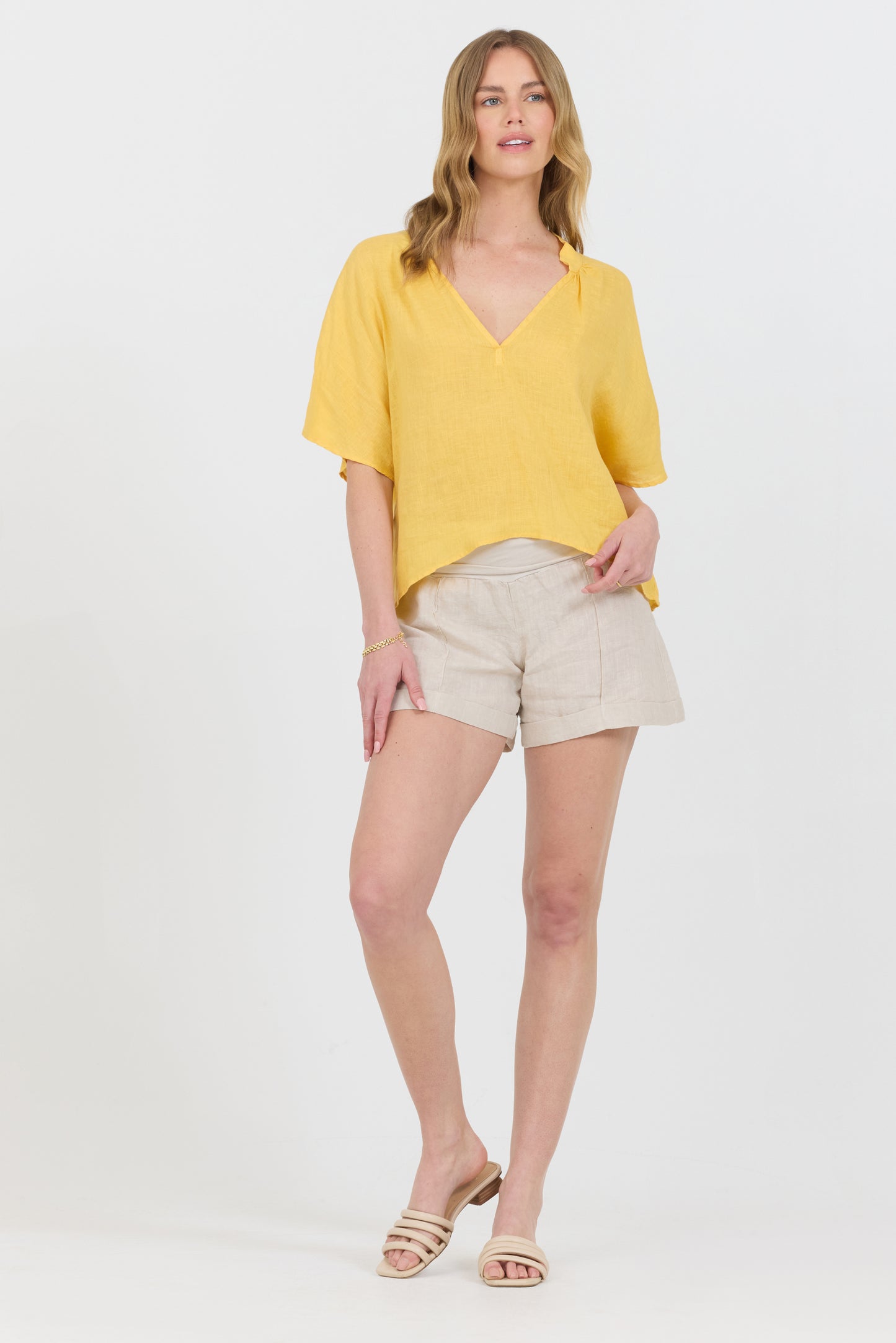 Linen V-Neck Shirt - Banana