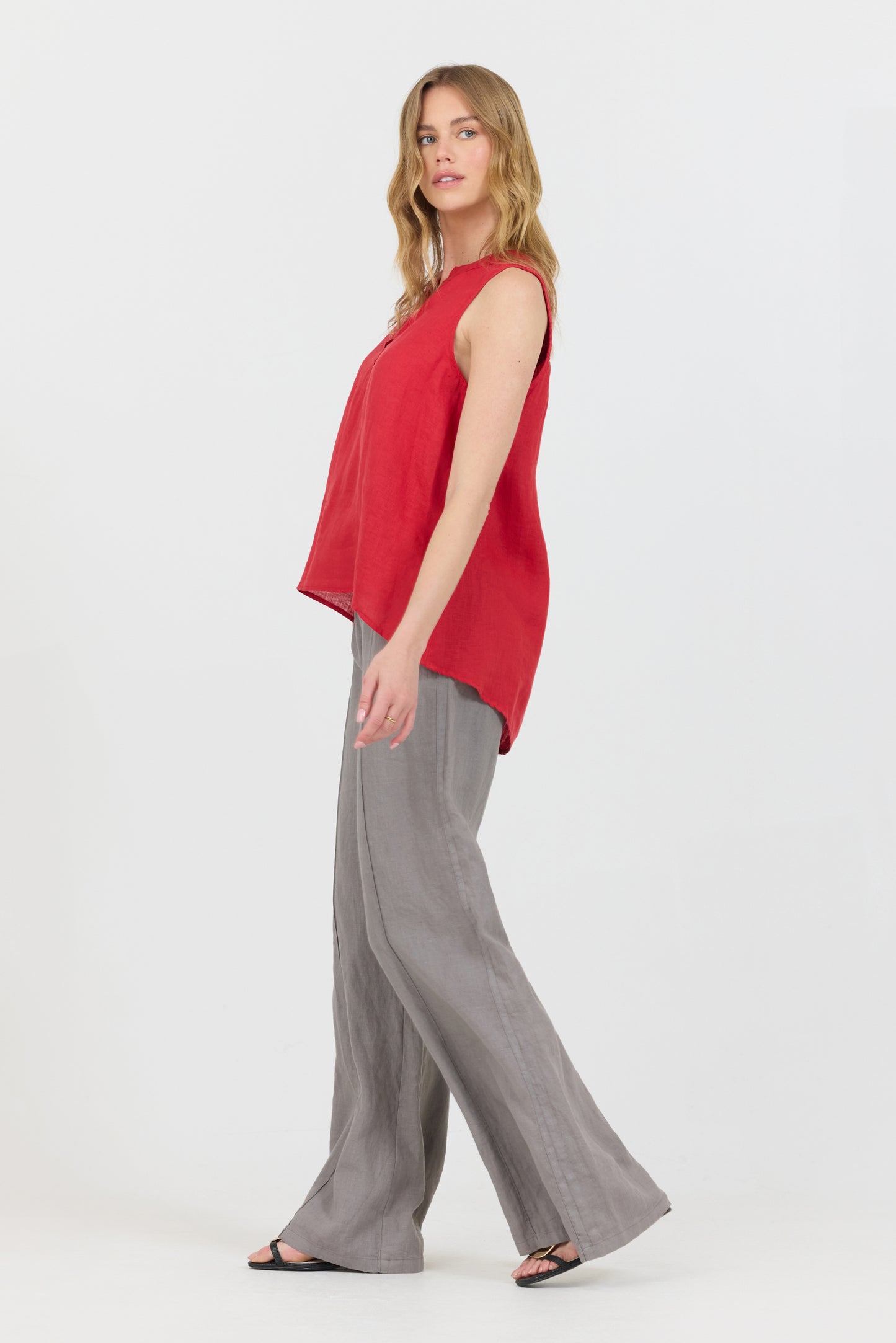 Linen V-Neck Tank - Raspberry