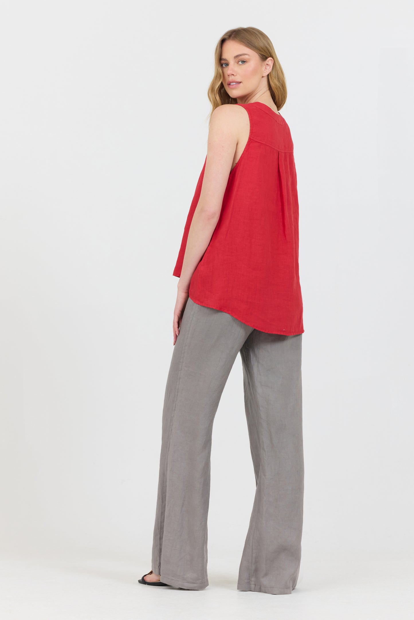 Linen V-Neck Tank - Raspberry