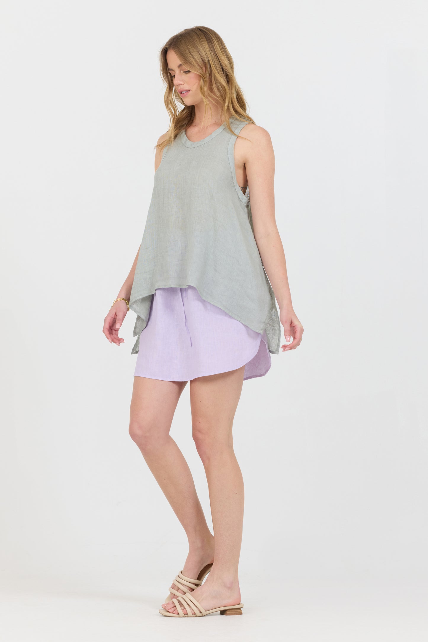 Uneven Linen Tank Top - Sage