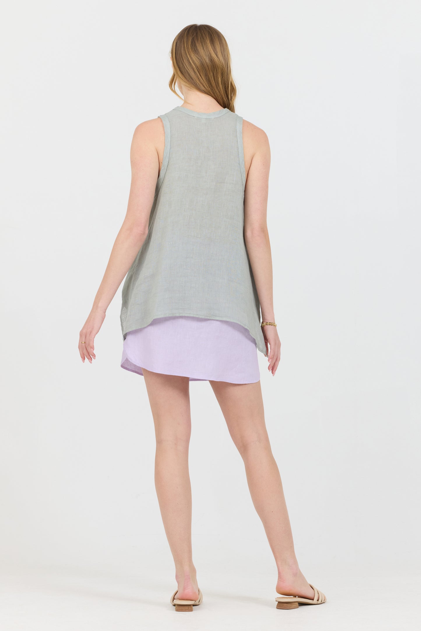 Uneven Linen Tank Top - Sage