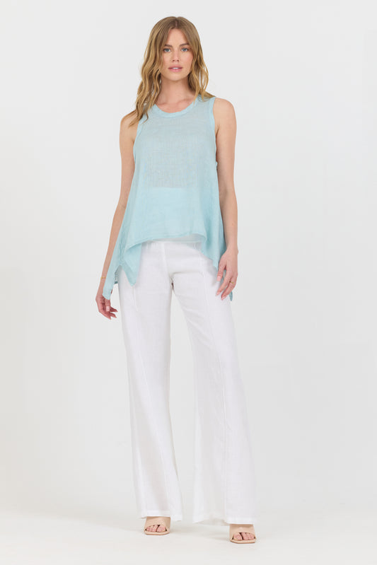 Uneven Linen Tank Top - Tiffany