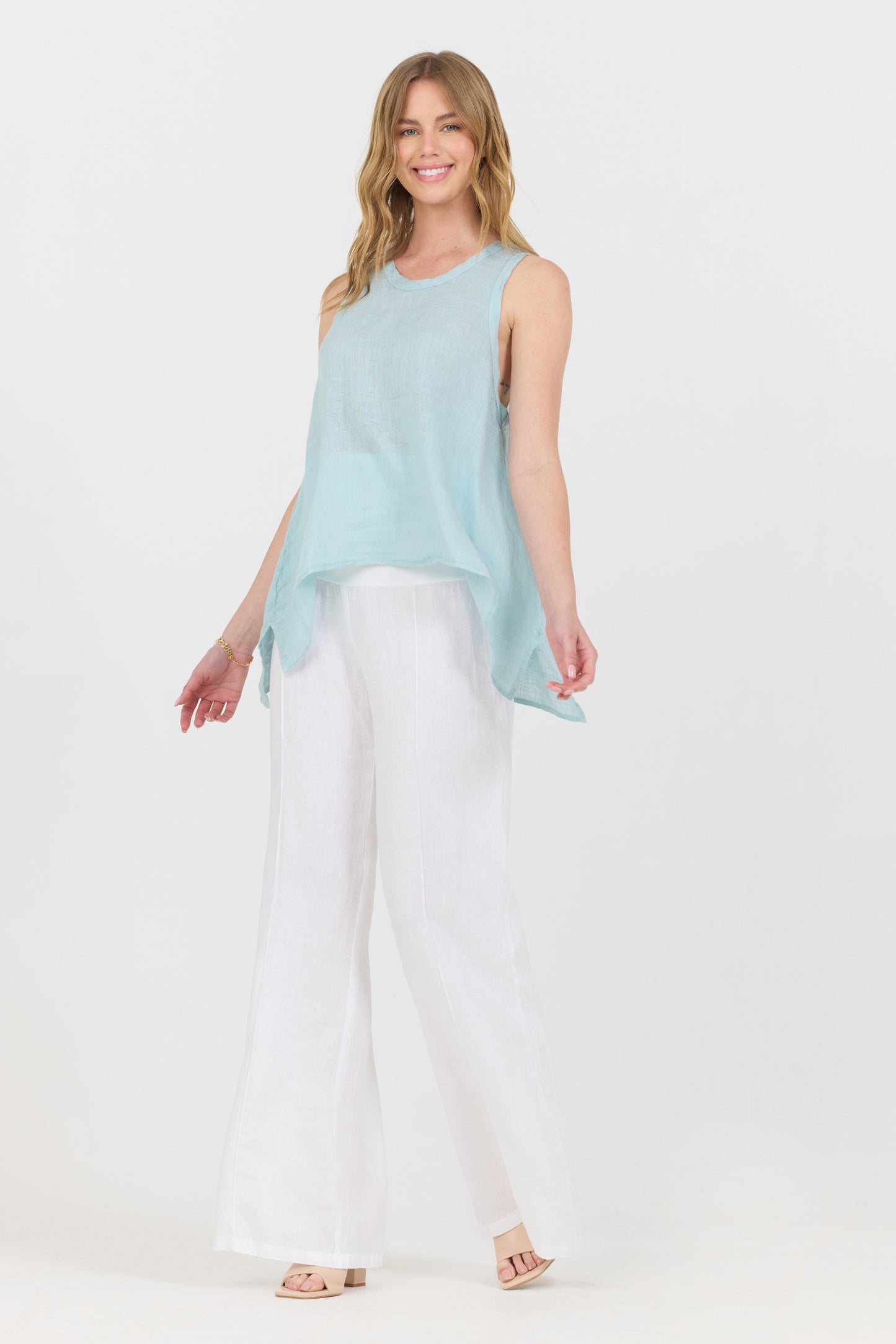 Uneven Linen Tank Top - Tiffany