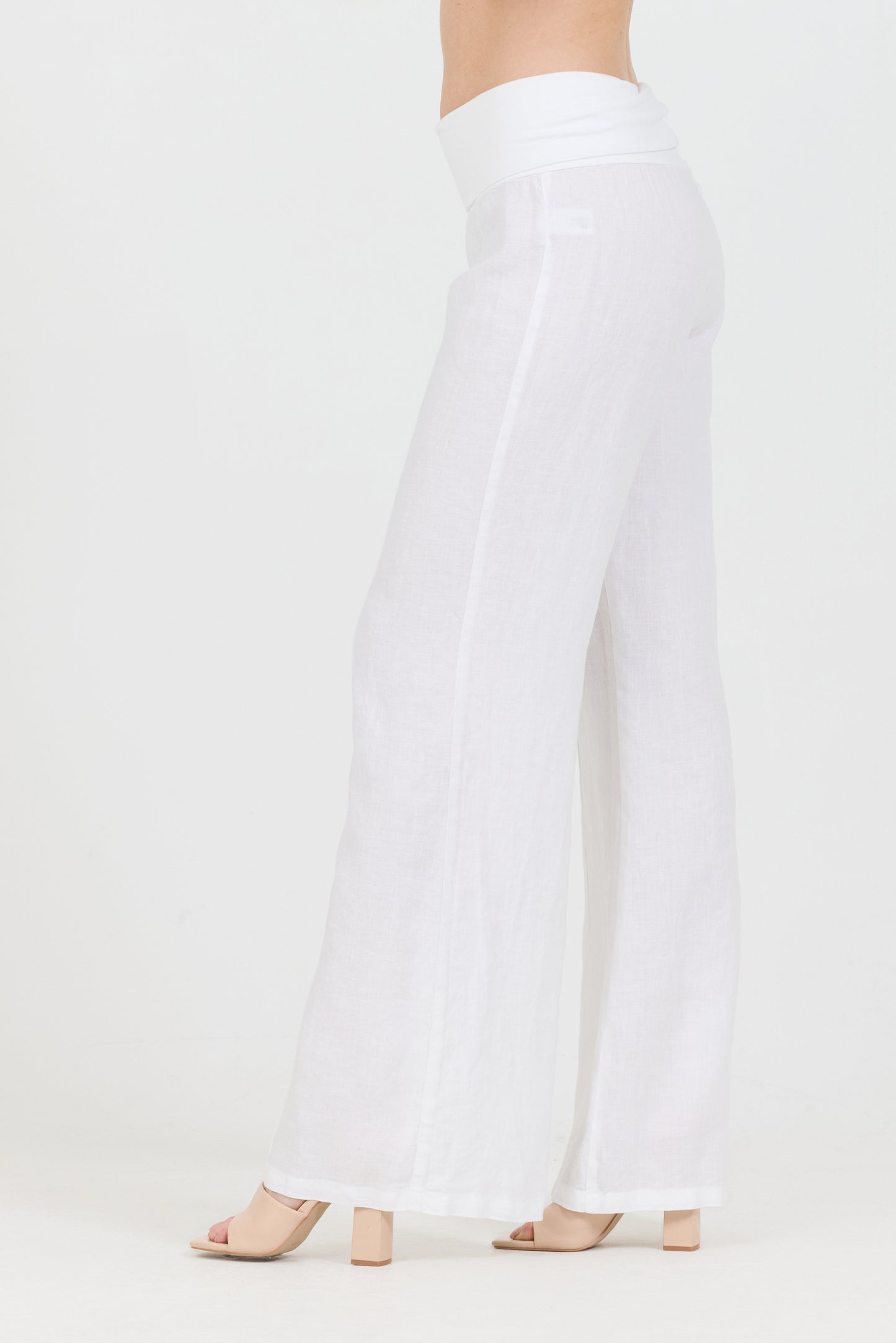 Linen Foldover Pants - White