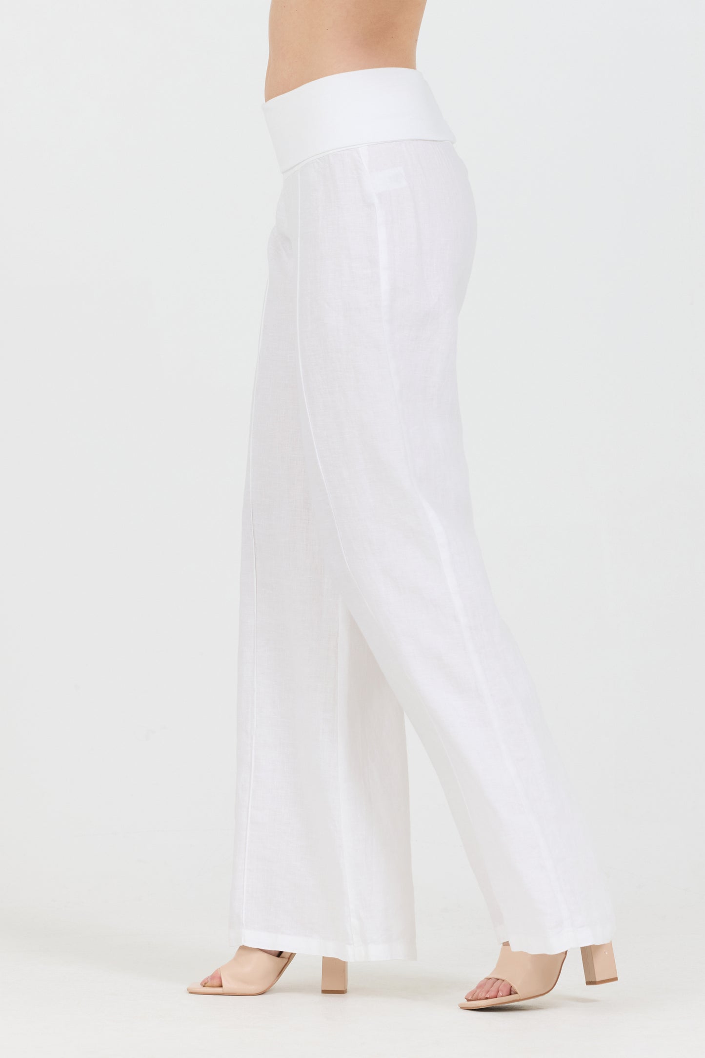 Linen Foldover Pants - White