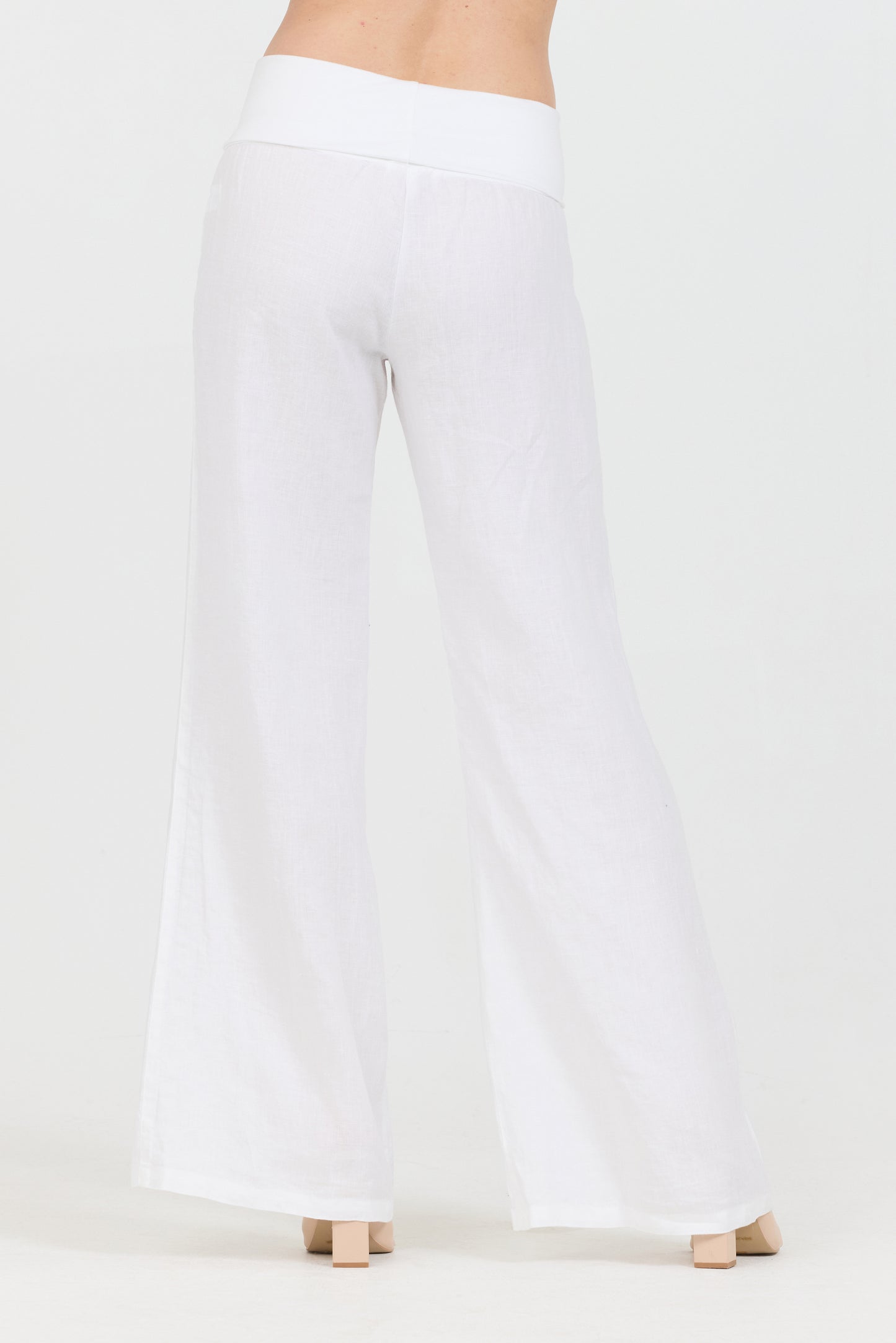 Linen Foldover Pants - White