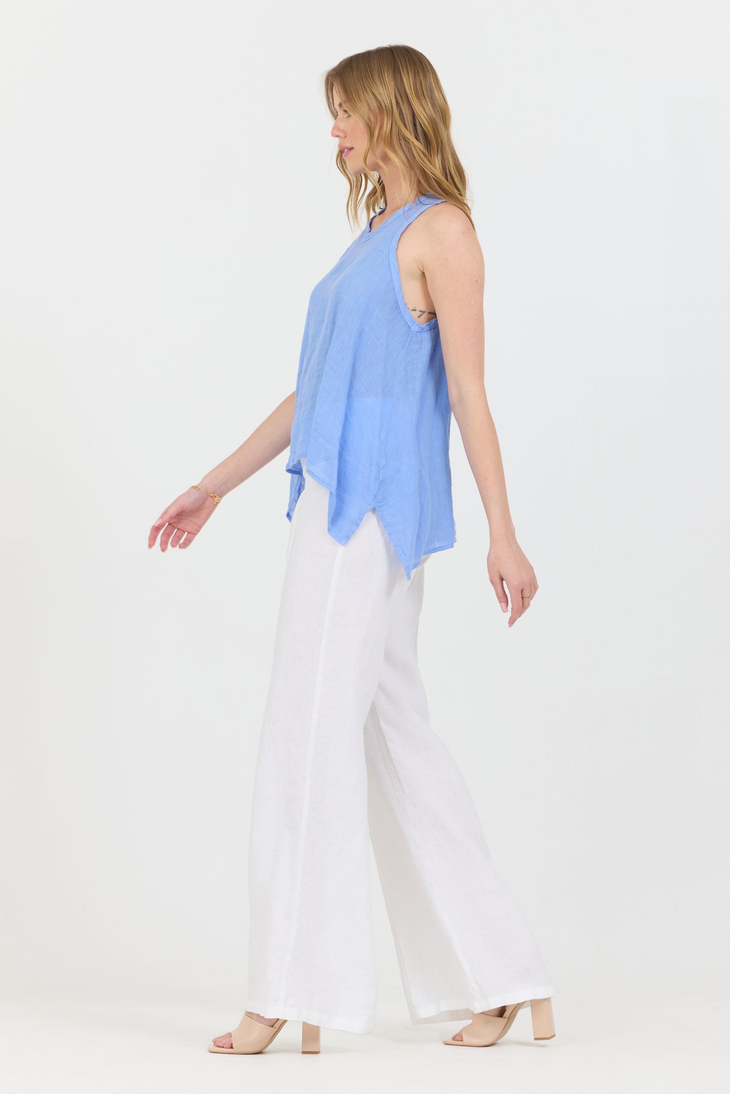 Uneven Linen Tank Top - Chambray