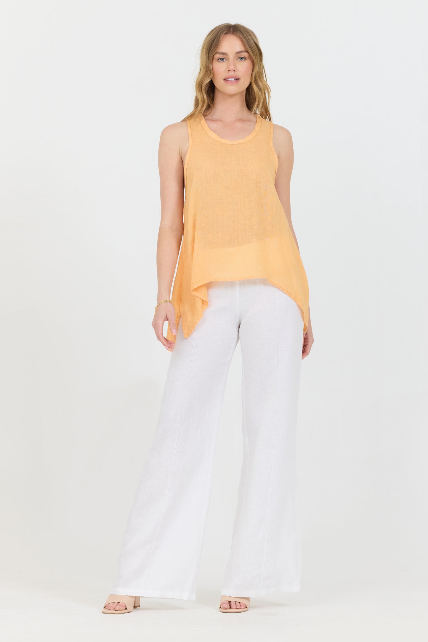 Uneven Linen Tank Top - Peach