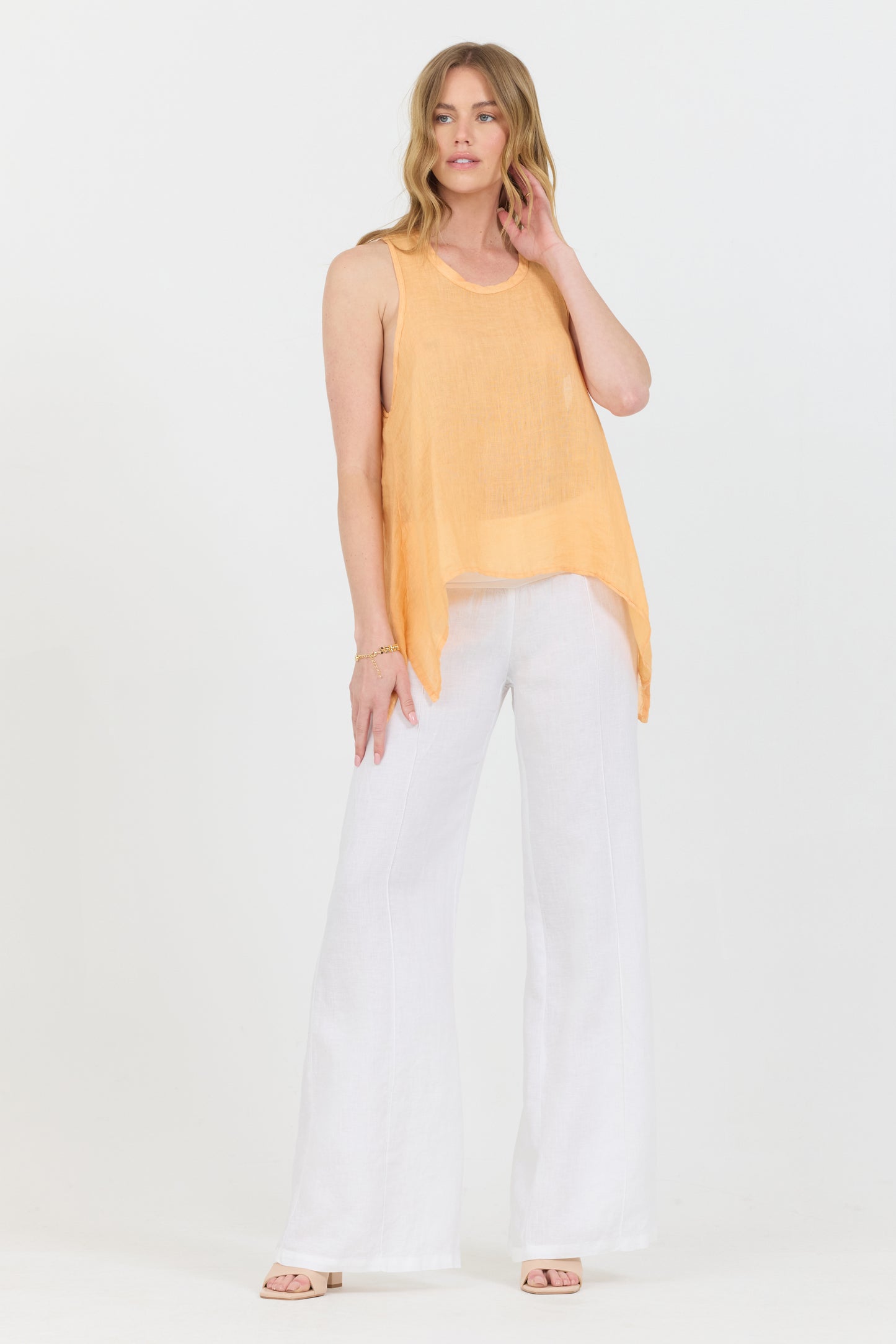 Uneven Linen Tank Top - Peach