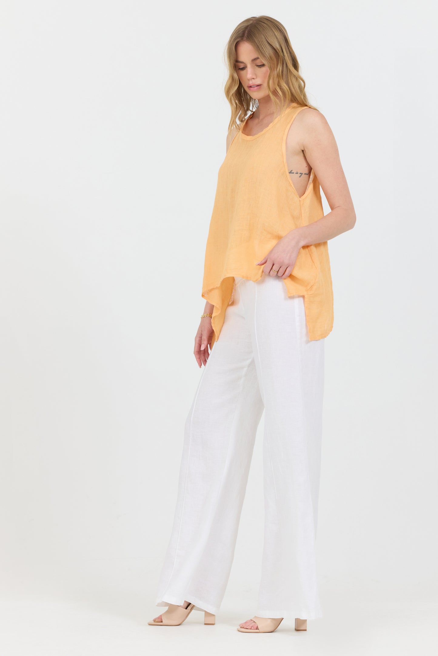 Uneven Linen Tank Top - Peach