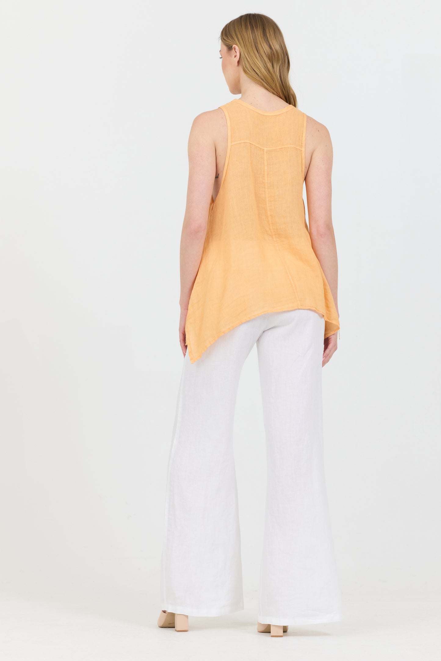 Uneven Linen Tank Top - Peach