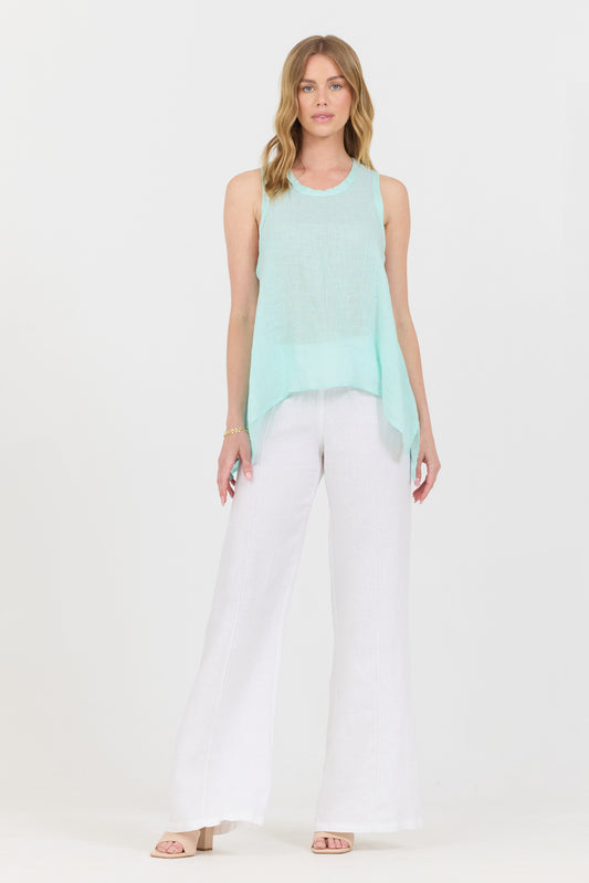 Uneven Linen Tank Top - Mint