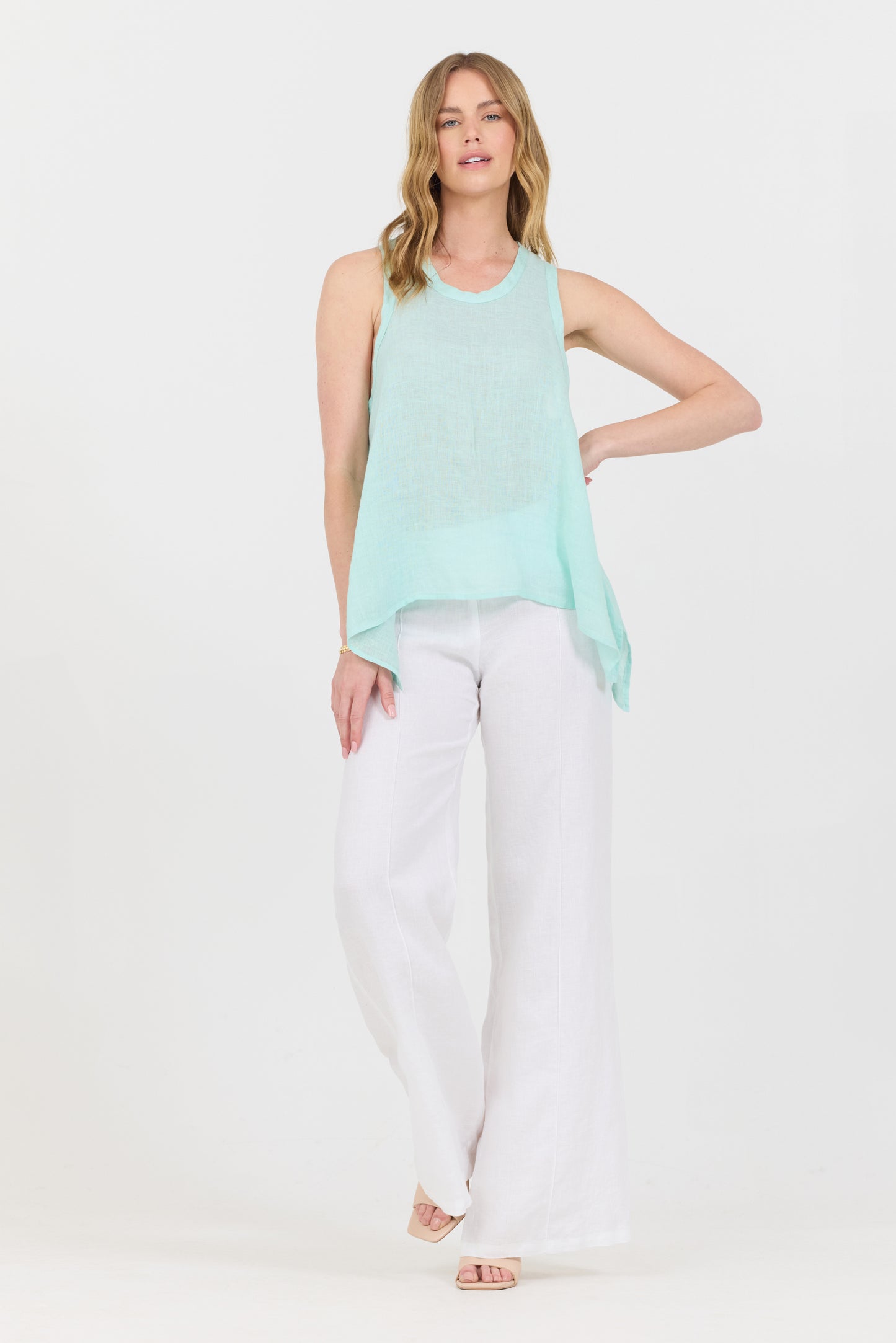 Uneven Linen Tank Top - Mint