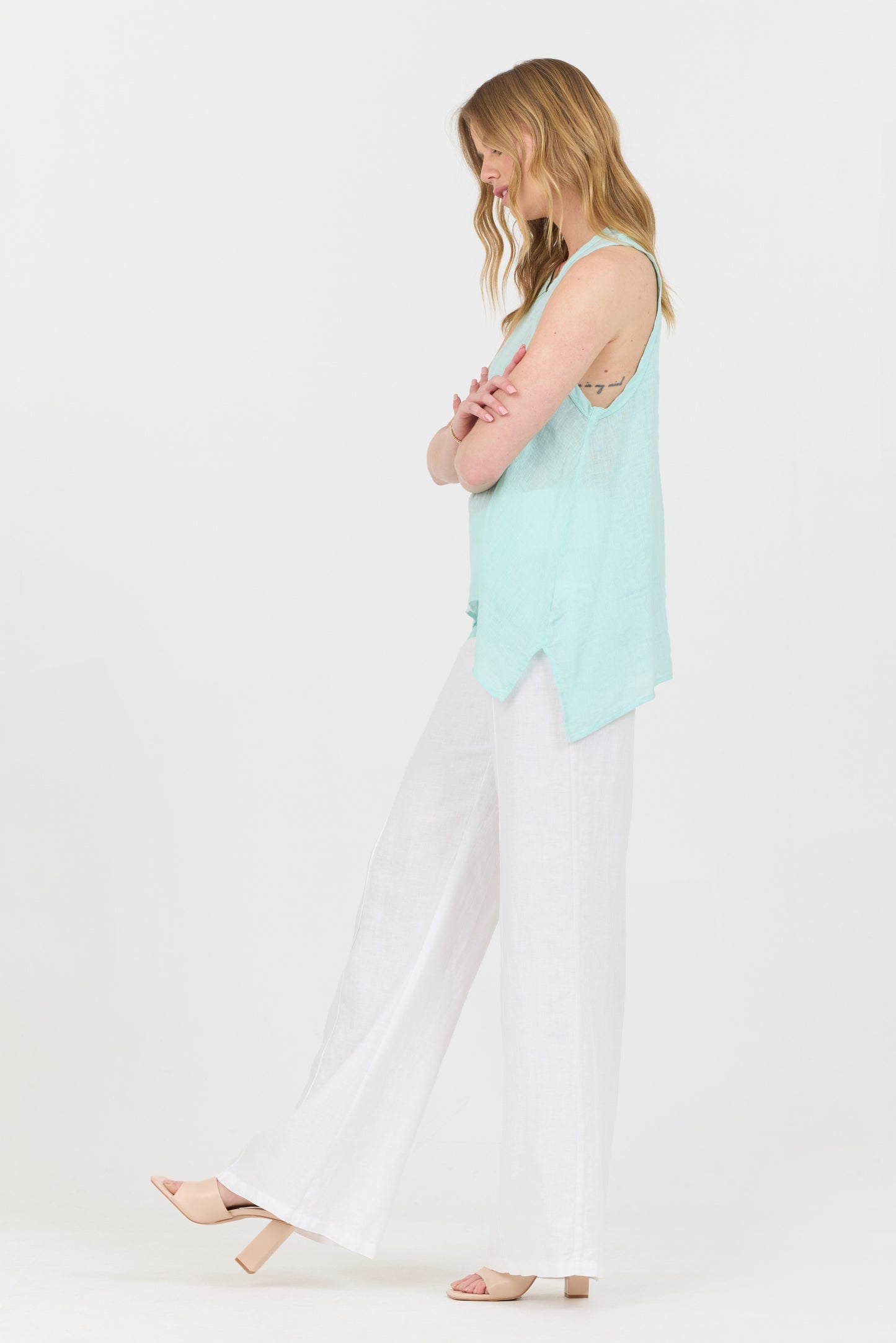 Uneven Linen Tank Top - Mint