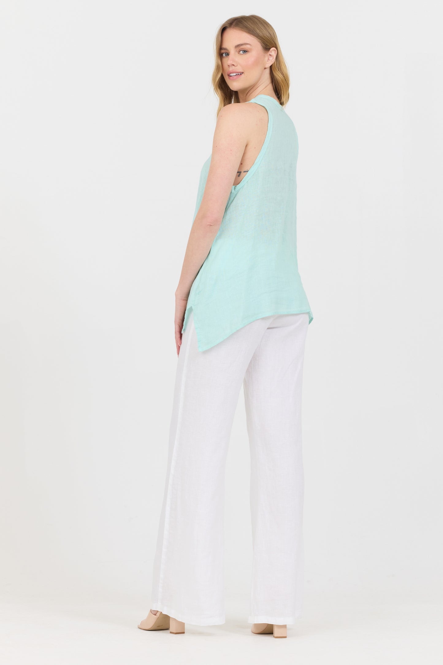 Uneven Linen Tank Top - Mint