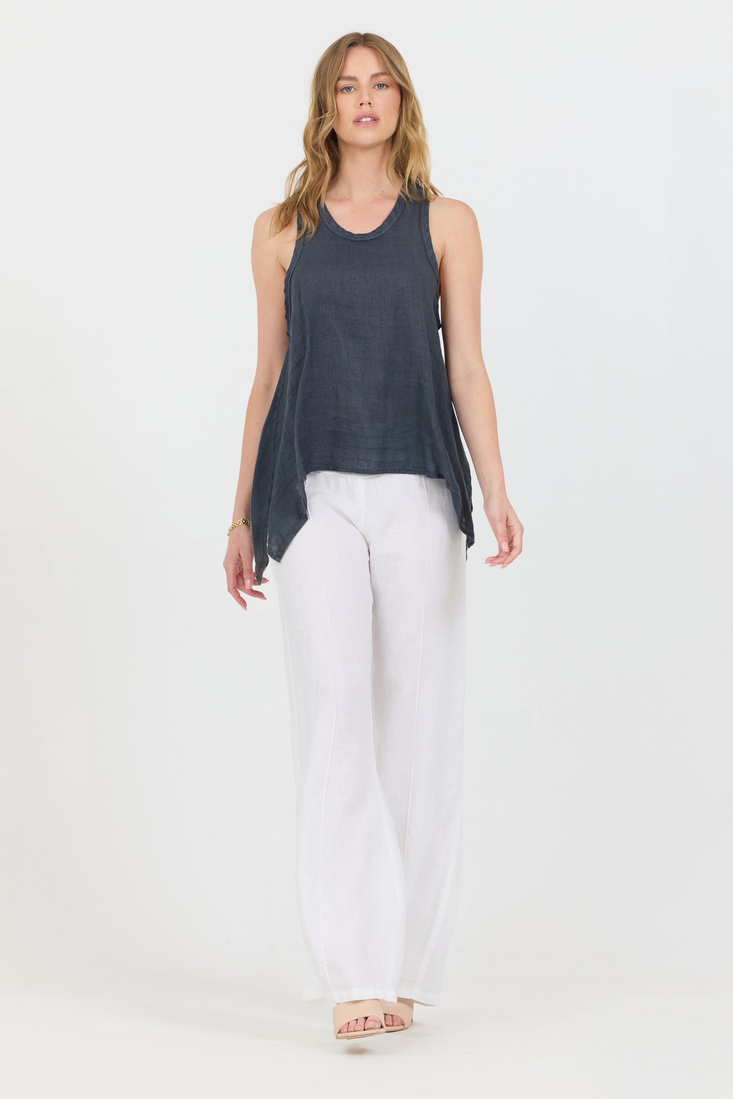 Uneven Linen Tank Top - Caviar