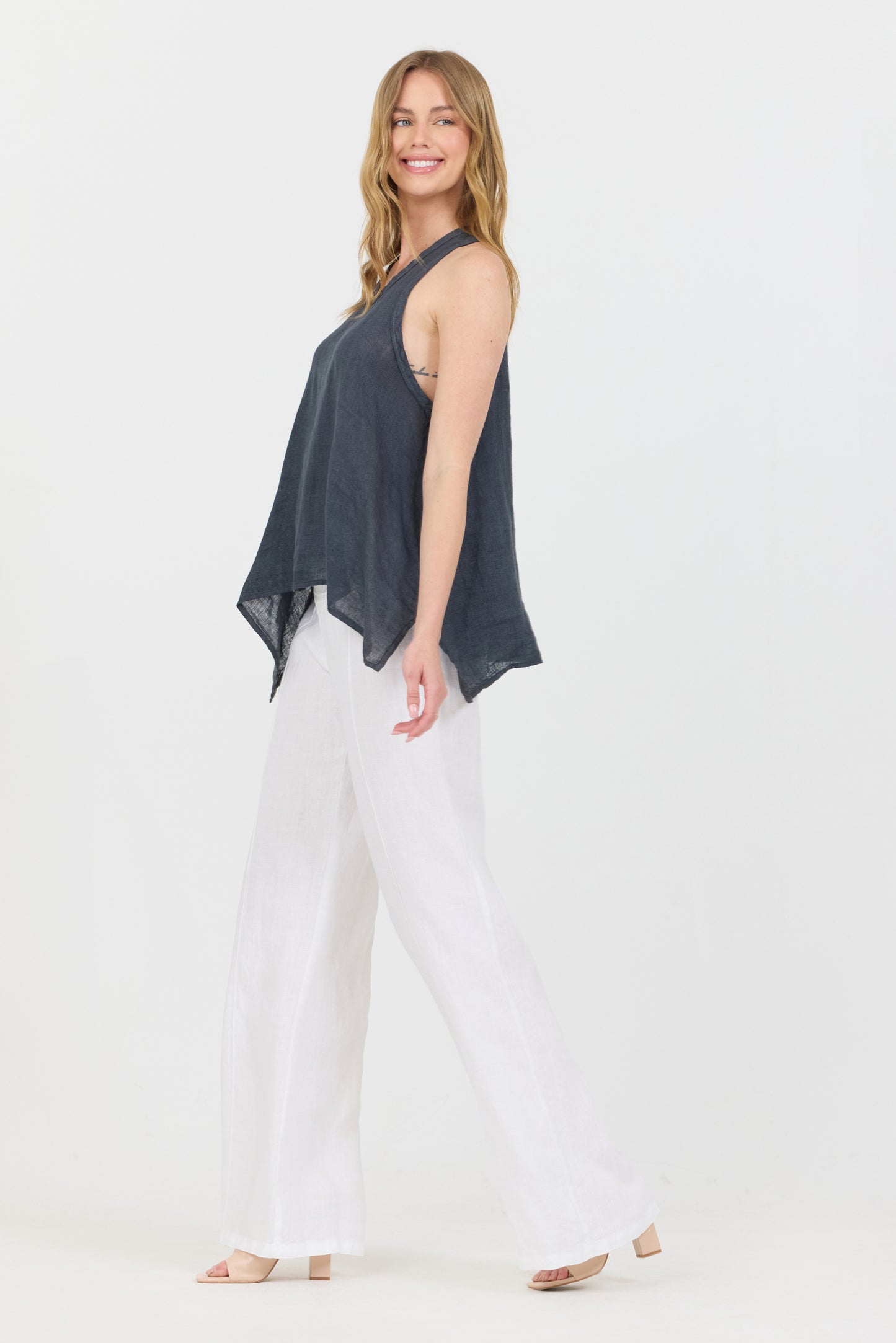 Uneven Linen Tank Top - Caviar