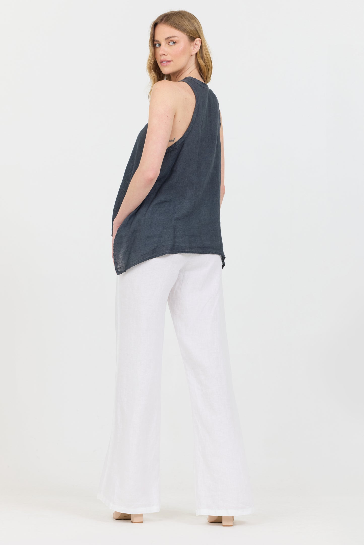 Uneven Linen Tank Top - Caviar